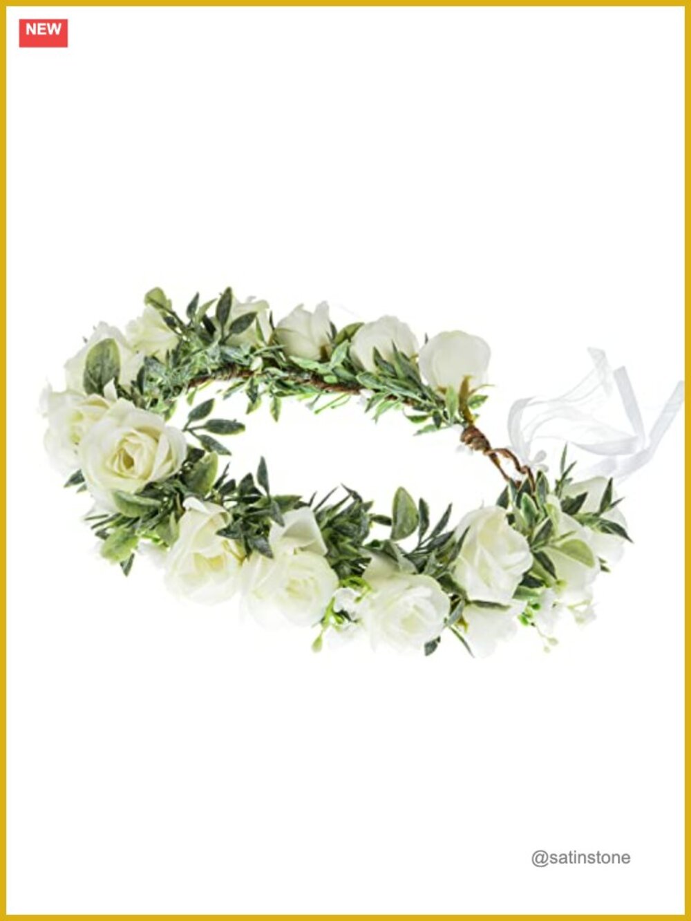 Handmade Floral Crown Headband with Ribbon for Wedding Festival
